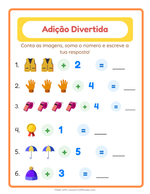 Pré-visualização da ficha de Adição com Acessórios para Educação infantil (pré-escola, 5-7 anos)