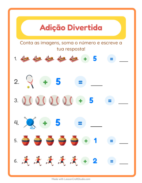 Pré-visualização da ficha de Adição com Atividades para Educação infantil (pré-escola, 5-7 anos)