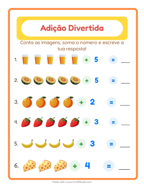 Pré-visualização da ficha de Adição com Café da manhã para Educação infantil (pré-escola, 5-7 anos)