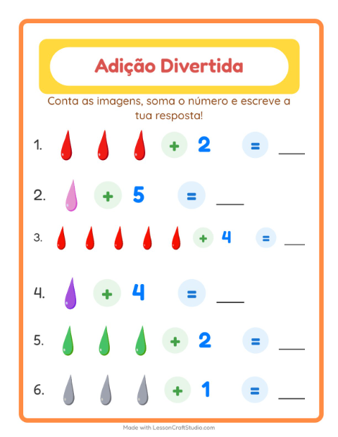 Pré-visualização da ficha de Adição com Cores para Educação infantil (pré-escola, 5-7 anos)