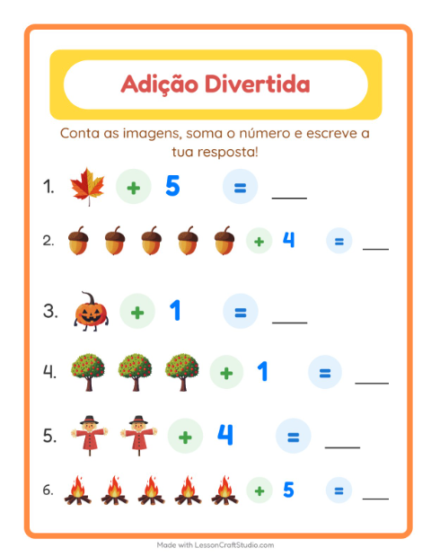 Pré-visualização da ficha de Adição com Diversos para Educação infantil (pré-escola, 5-7 anos)