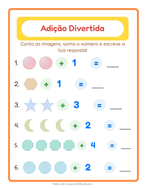 Pré-visualização da ficha de Adição com Formas para Educação infantil (pré-escola, 5-7 anos)