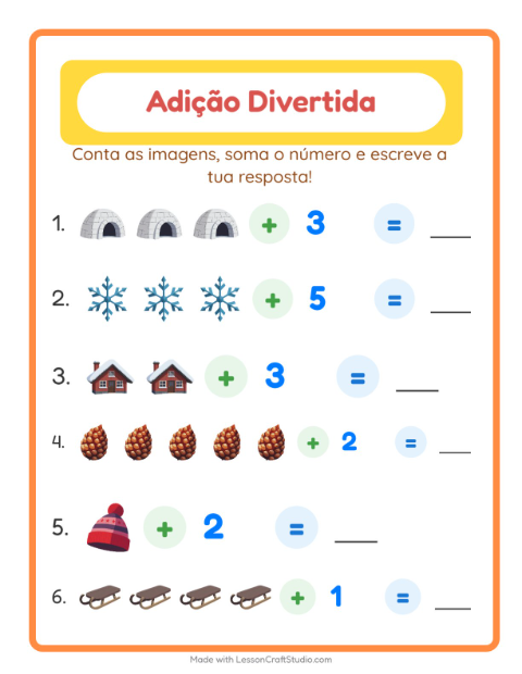 Pré-visualização da ficha de Adição com Inverno para Educação infantil (pré-escola, 5-7 anos)