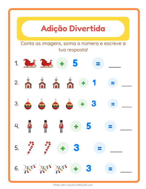 Pré-visualização da ficha de Adição com Natal para Educação infantil (pré-escola, 5-7 anos)