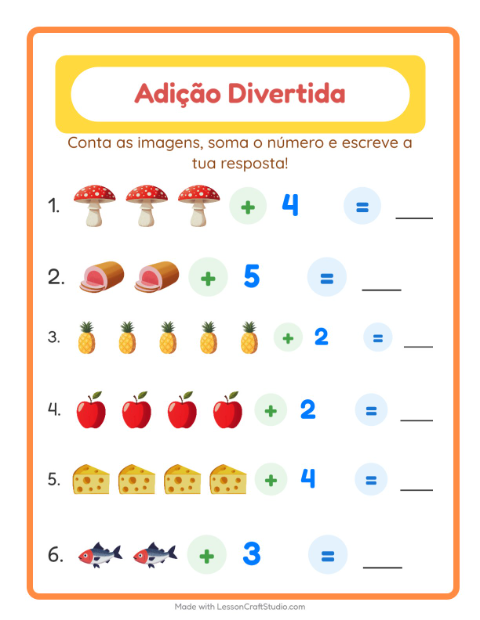 Pré-visualização da ficha de Adição com No supermercado para Educação infantil (pré-escola, 5-7 anos)
