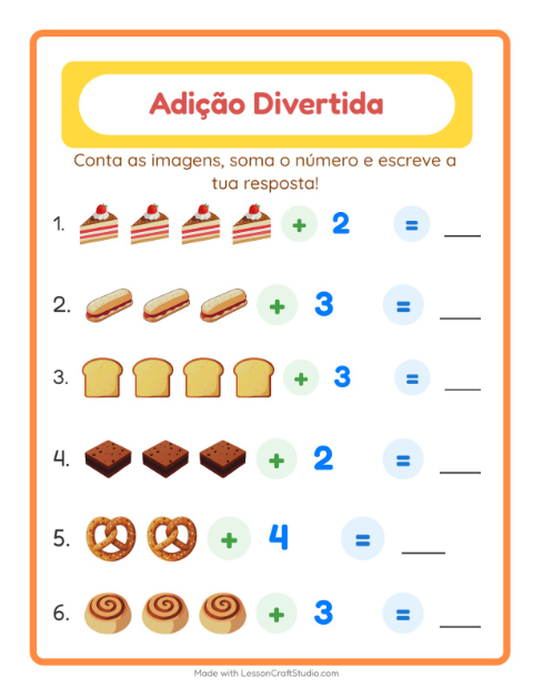 Pré-visualização da ficha de Adição com Padaria para Educação infantil (pré-escola, 5-7 anos)