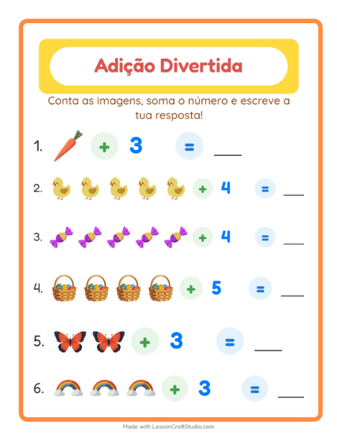 Pré-visualização da ficha de Adição com Páscoa para Educação infantil (pré-escola, 5-7 anos)