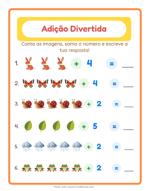 Pré-visualização da ficha de Adição com Primavera para Educação infantil (pré-escola, 5-7 anos)