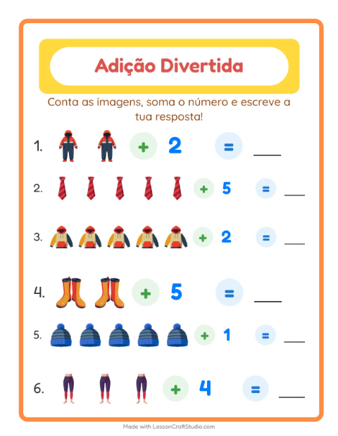 Pré-visualização da ficha de Adição com Roupas para Educação infantil (pré-escola, 5-7 anos)