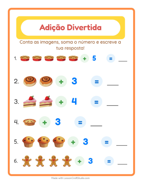 Pré-visualização da ficha de Adição com Sobremesas e doces para Educação infantil (pré-escola, 5-7 anos)