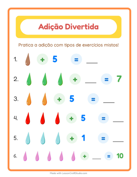 Pré-visualização da ficha de Adição com Cores para Educação infantil (pré-escola, 5-7 anos)