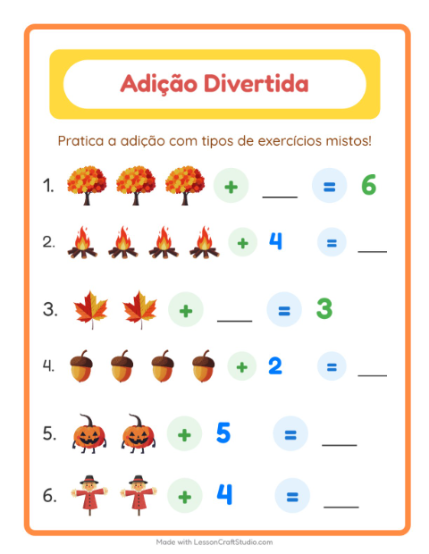 Pré-visualização da ficha de Adição com Diversos para Educação infantil (pré-escola, 5-7 anos)