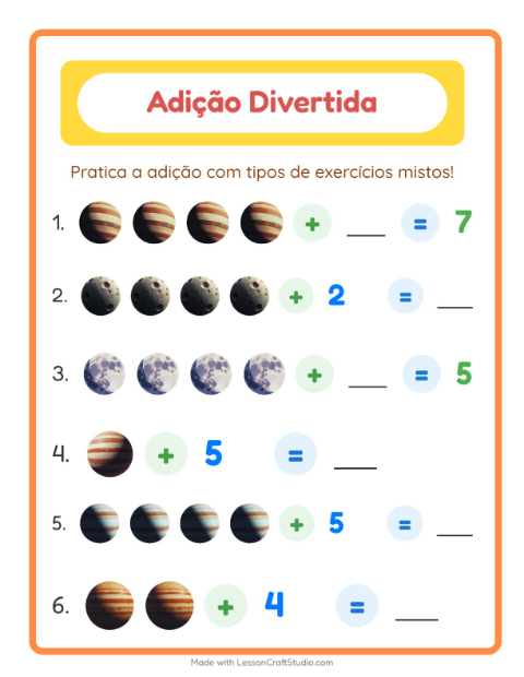 Pré-visualização da ficha de Adição com Espaço para Educação infantil (pré-escola, 5-7 anos)