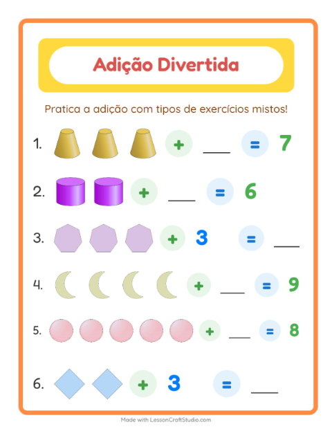 Pré-visualização da ficha de Adição com Formas para Educação infantil (pré-escola, 5-7 anos)