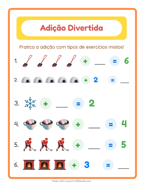 Pré-visualização da ficha de Adição com Inverno para Educação infantil (pré-escola, 5-7 anos)