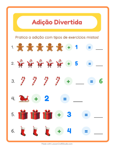 Pré-visualização da ficha de Adição com Natal para Educação infantil (pré-escola, 5-7 anos)