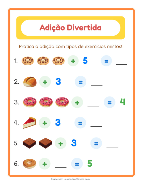 Pré-visualização da ficha de Adição com Padaria para Educação infantil (pré-escola, 5-7 anos)