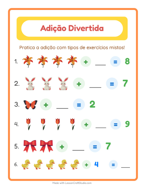 Pré-visualização da ficha de Adição com Páscoa para Educação infantil (pré-escola, 5-7 anos)