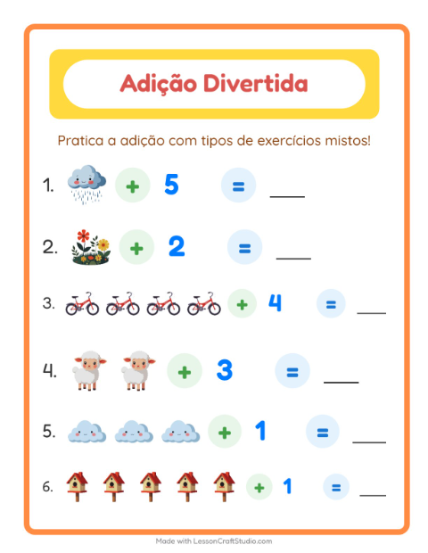 Pré-visualização da ficha de Adição com Primavera para Educação infantil (pré-escola, 5-7 anos)
