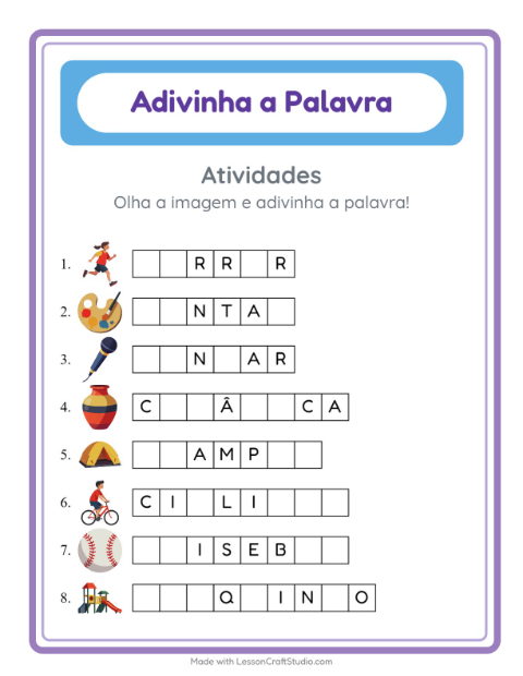 Pré-visualização da ficha de Adivinhe A Palavra com Atividades para Educação infantil (pré-escola, 5-7 anos)