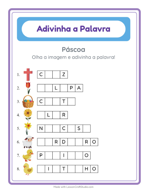 Pré-visualização da ficha de Adivinhe A Palavra com Páscoa para Educação infantil (pré-escola, 5-7 anos)