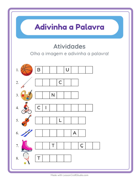 Pré-visualização da ficha de Adivinhe A Palavra com Atividades para Educação infantil (pré-escola, 5-7 anos)