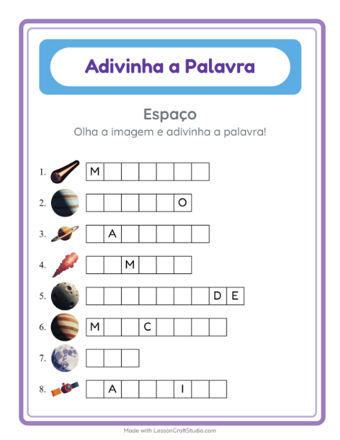 Pré-visualização da ficha de Adivinhe A Palavra com Espaço para Educação infantil (pré-escola, 5-7 anos)