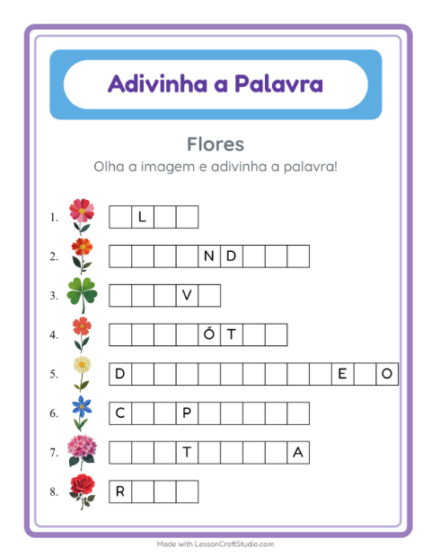 Complete a palavra – Flores