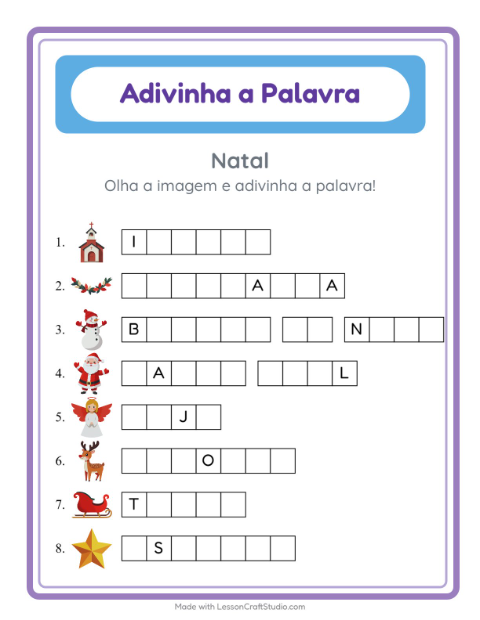 Pré-visualização da ficha de Adivinhe A Palavra com Natal para Educação infantil (pré-escola, 5-7 anos)