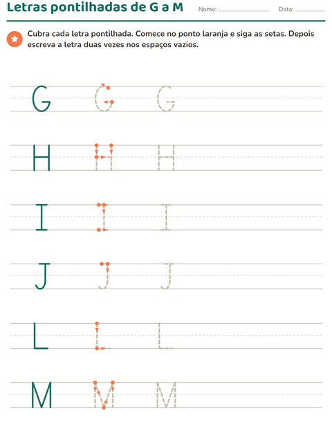 Pré-visualização da ficha de Alfabeto pontilhado para Educação infantil (pré-escola, 5-7 anos)