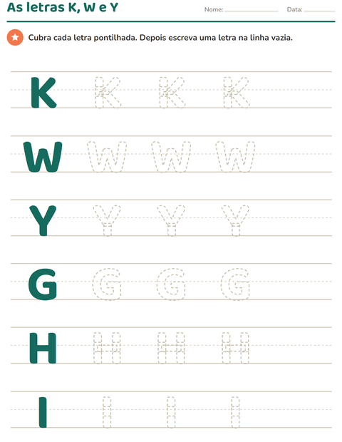 Prévia: As letras K, W e Y para cobrir e escrever