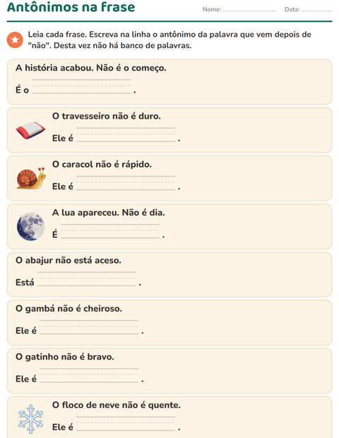Pré-visualização da ficha de Antônimos para 1º ano do ensino fundamental