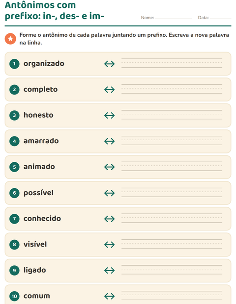 Pré-visualização da ficha de Antônimos para 2º ano do ensino fundamental