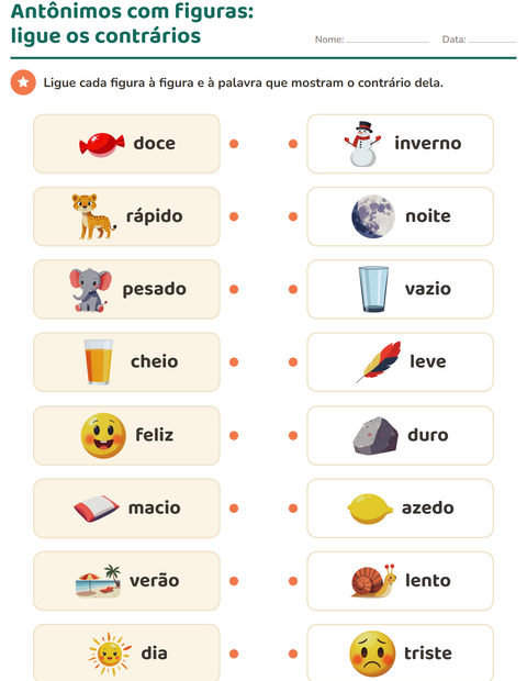 Pré-visualização da ficha de Antônimos para Educação infantil (pré-escola, 5-7 anos)