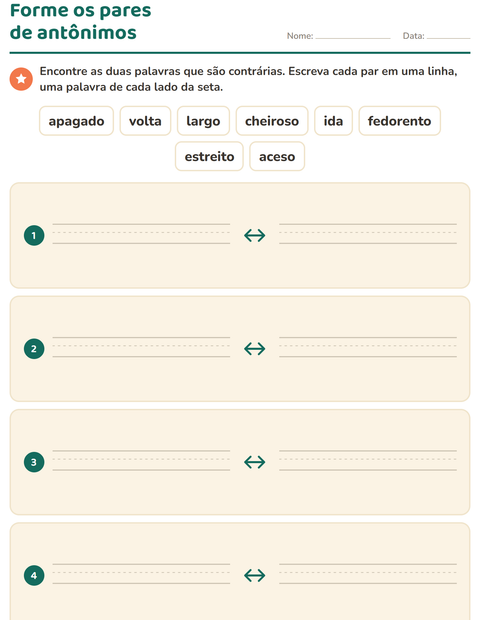 Pré-visualização da ficha de Antônimos para 1º ano do ensino fundamental