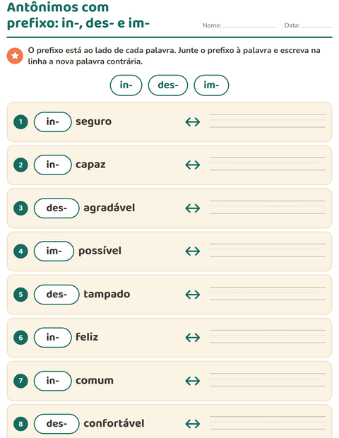 Pré-visualização da ficha de Antônimos para 2º ano do ensino fundamental