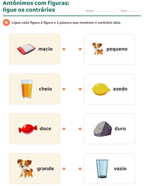 Pré-visualização da ficha de Antônimos para Educação infantil (pré-escola, 5-7 anos)