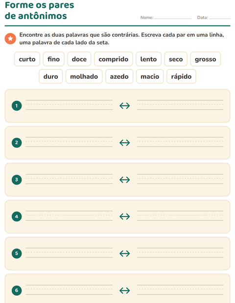 Forme os pares de antônimos: ache as duas palavras sozinho