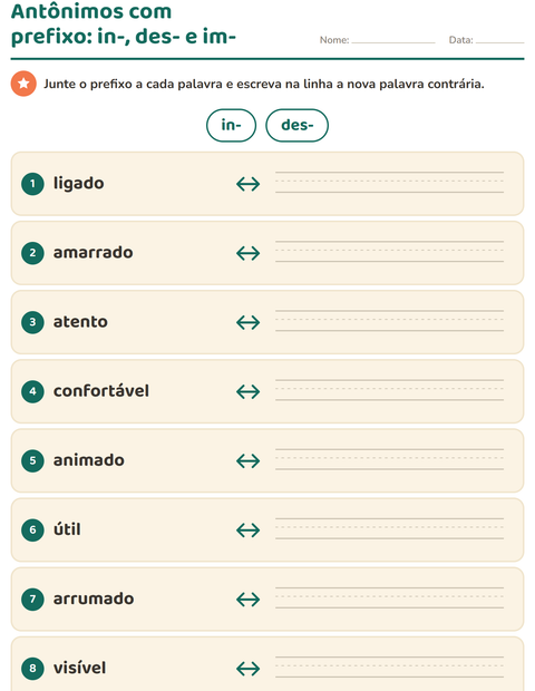 Pré-visualização da ficha de Antônimos para 2º ano do ensino fundamental