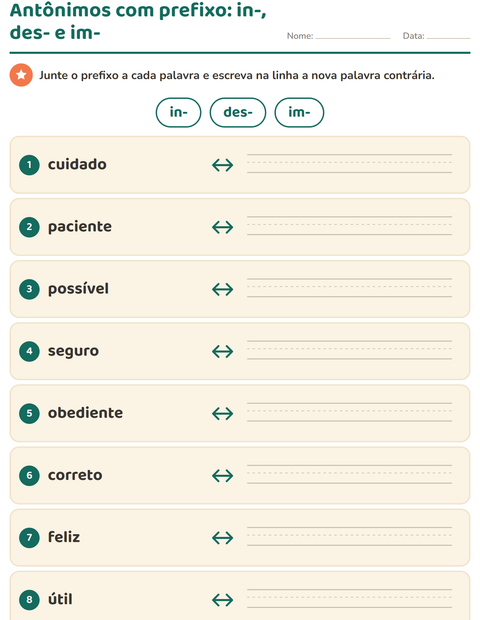 Pré-visualização da ficha de Antônimos para 2º ano do ensino fundamental