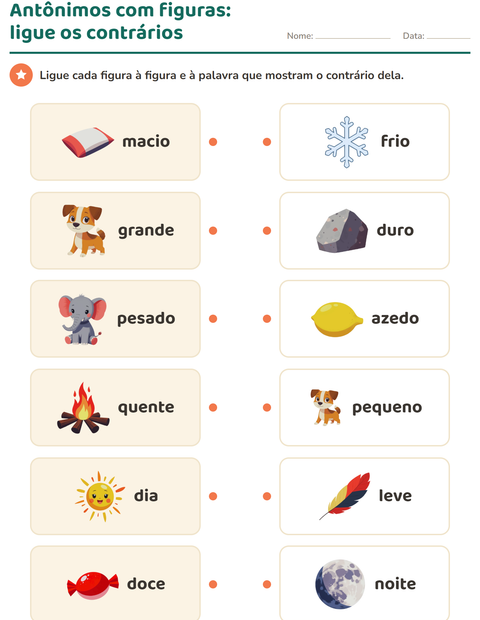 Antônimos com figuras: ligue cada figura ao seu contrário