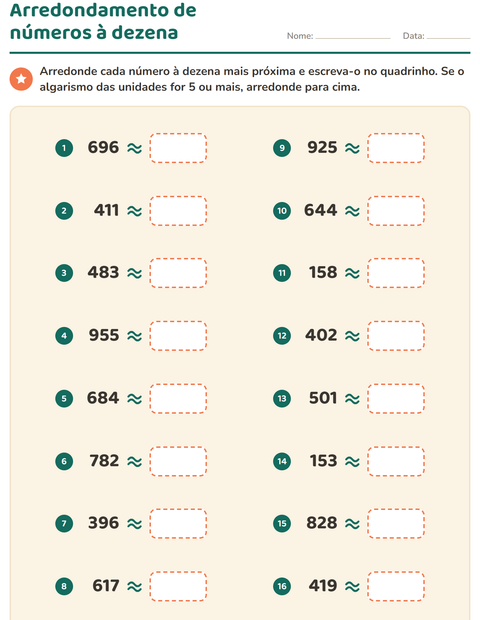 Pré-visualização da ficha de Arredondamento de números para 2º ano do ensino fundamental