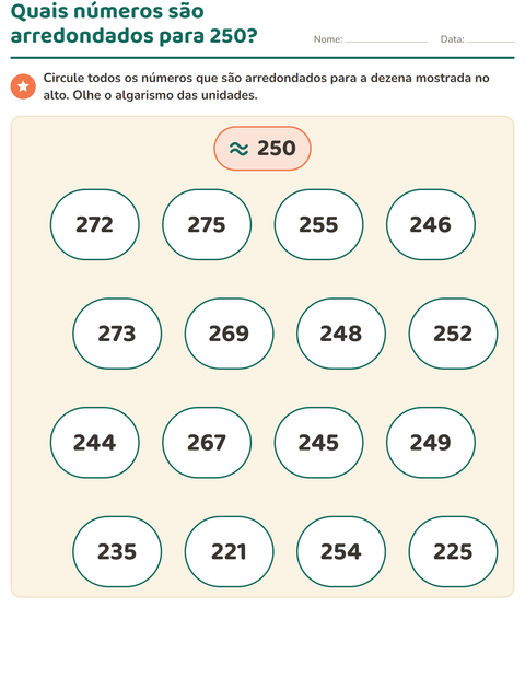 Pré-visualização da ficha de Arredondamento de números para 3º ano do ensino fundamental