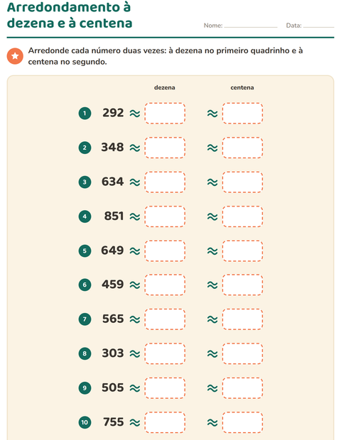 Pré-visualização da ficha de Arredondamento de números para 3º ano do ensino fundamental