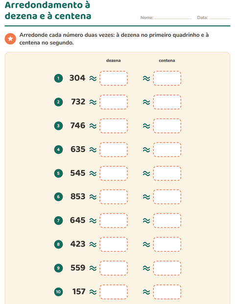 Pré-visualização da ficha de Arredondamento de números para 3º ano do ensino fundamental