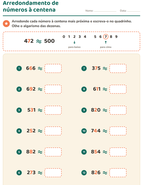 Pré-visualização da ficha de Arredondamento de números para 3º ano do ensino fundamental