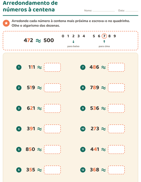 Pré-visualização da ficha de Arredondamento de números para 3º ano do ensino fundamental