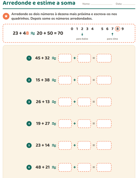 Pré-visualização da ficha de Arredondamento de números para 3º ano do ensino fundamental