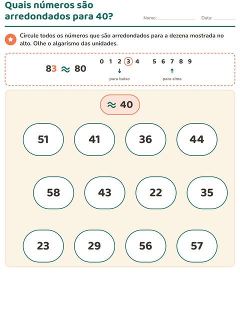 Pré-visualização da ficha de Arredondamento de números para 3º ano do ensino fundamental