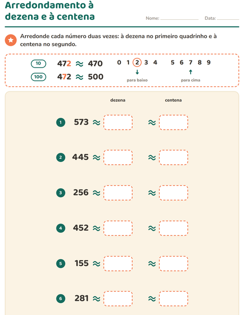 Pré-visualização da ficha de Arredondamento de números para 3º ano do ensino fundamental